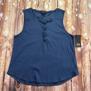 NWT FRYE Vintage Indigo Blue Lace Up Fitted Tank Sleeveless Top Size XL